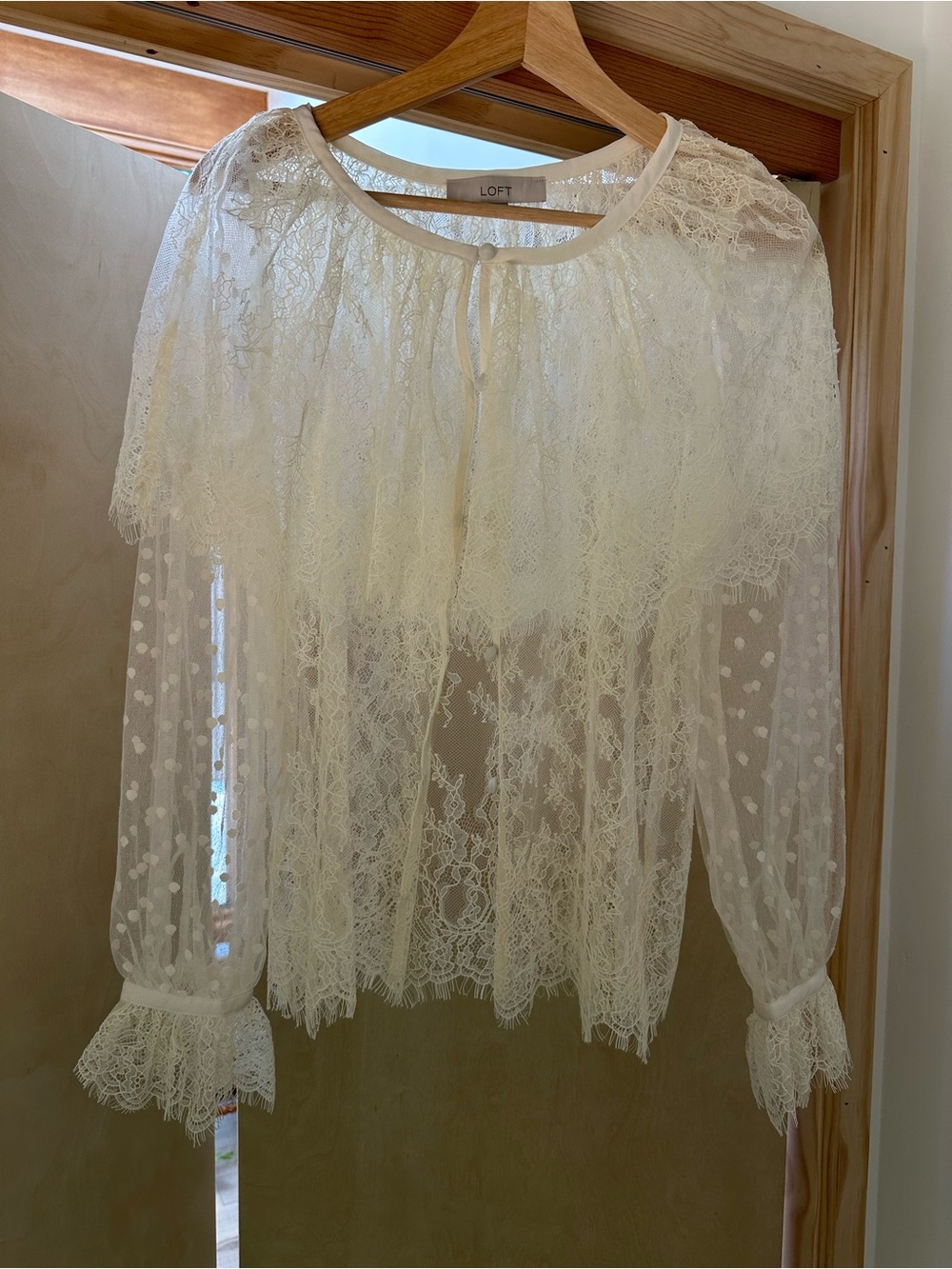 Sheer Cream Lace Tie-Front Blouse like Sea NY